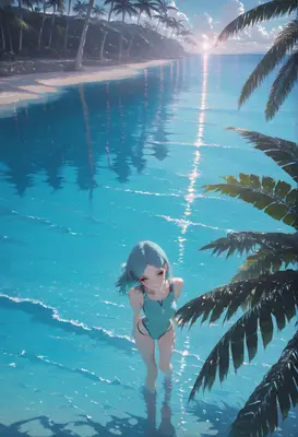 Serene Sunset Swim in Tropical Waters