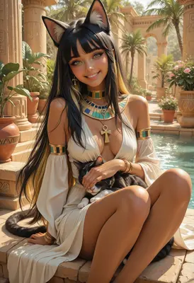 Egyptian Goddess Cat Girl Resting