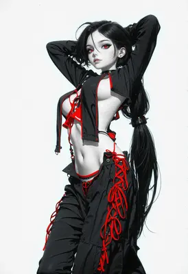 Edgy Gothic Girl in Red and Black