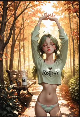 Stretching in the Golden Autumn Forest