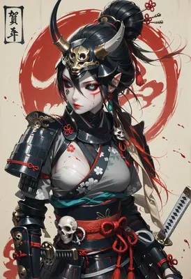 Oni Princess in Traditional Samurai Armor