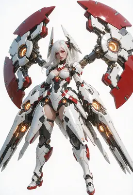 White and Red Cybernetic Mecha Warrior