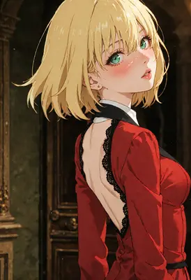 Elegant Blonde in Red Backless Dress