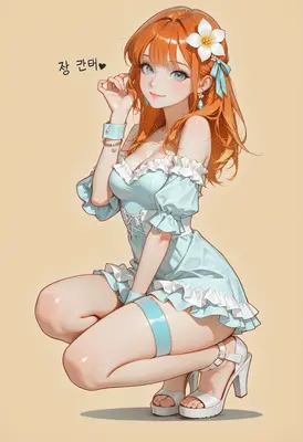 Orange Haired Girl in Blue Dress