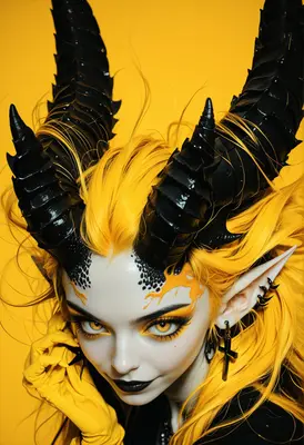 Fiery Horned Demon with Golden Hair