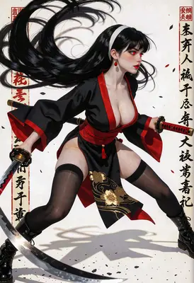 Dual Katana Warrior in Red and Black