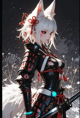 White Fox Samurai in Dark Armor