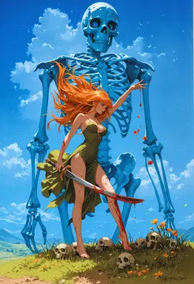 Warrior Maiden and the Giant Skeleton