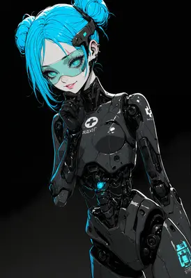 Neon Blue Cybernetic Android Girl