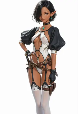 Dark Elf Rogue in Adventurer Gear