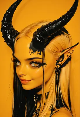 Golden Demon Portrait with Glossy Horns