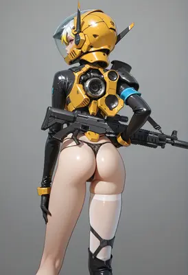 Futuristic Tactical Soldier in Yellow Helmet