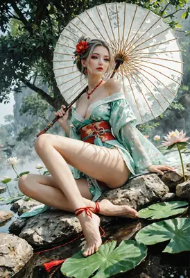 Graceful Beauty Beside the Lotus Pond