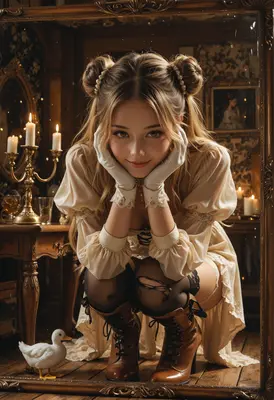 Victorian Doll in Candlelight Reflection