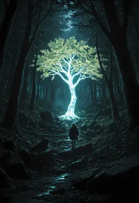 The Glowing Tree in Shadowy Woods
