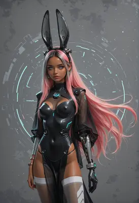 Cybernetic Bunny Girl with Pink Hair