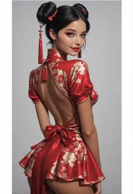 Elegant Young Woman in Red Cheongsam