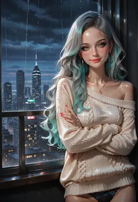 Rainy Night City View Portrait
