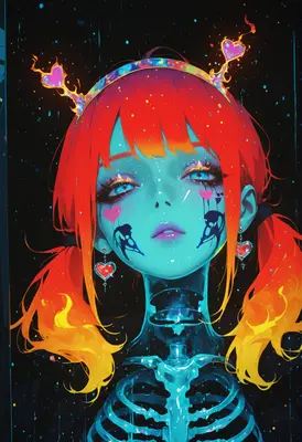 Neon Flame Heart Skeleton Portrait