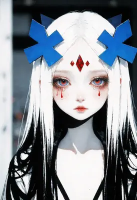 Crying Anime Girl with Blue Crosses