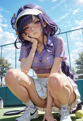 Sweaty Tennis Player Resting on Court