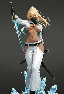 Blonde Warrior with Glowing Ice Blade