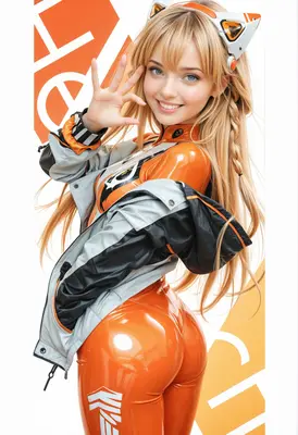 Futuristic Blonde Pilot in Orange Suit