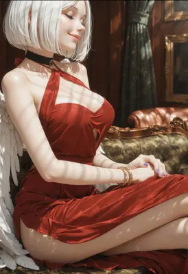 Elegant Angel in Crimson Silk