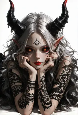 Enigmatic Demon Queen with Intricate Tattoos