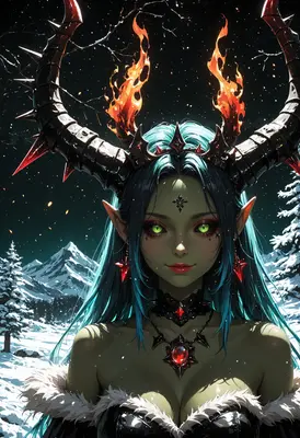 Fiery Horned Elf in Snowy Wilderness