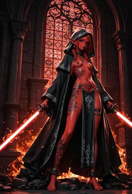 Red Demon Huntress in Black Cloak