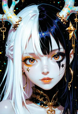 Celestial Horned Maiden with Split Hair