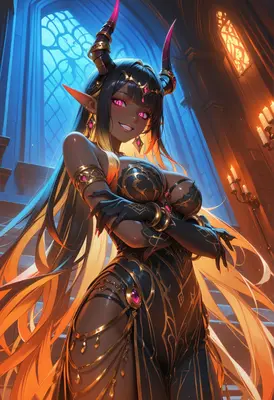 Sultry Demon Queen in Gothic Chamber