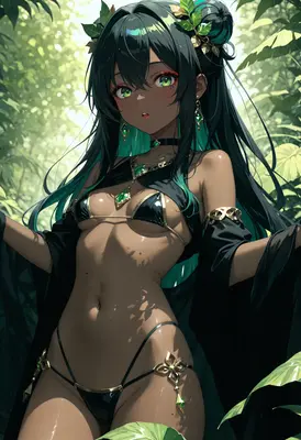 Emerald Forest Goddess in Black Bikini