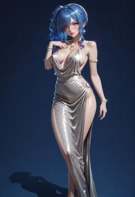 Radiant Blue Haired Beauty in Silver