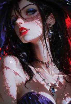 Scarred Beauty in Neon Shadows