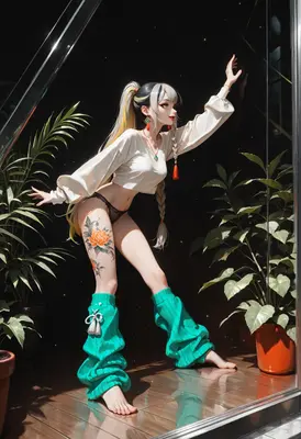 Elegant Dancer with Floral Ink