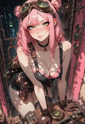Steampunk Engineer with Pink Hair