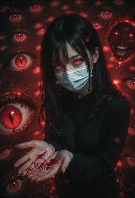 Girl Surrounded by Watching Red Eyes