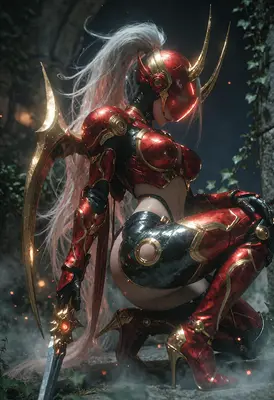 Crimson Armored Warrior in Ruins