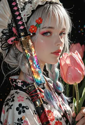 Ethereal Samurai Maiden with Glowing Blade