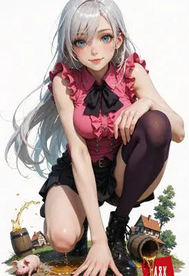 Silver Haired Beauty Kneeling in Field