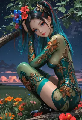 Floral Maiden Under Starlit Skies