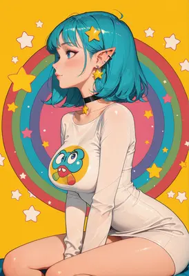 Vibrant Blue Haired Starry Eyed Girl