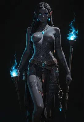 Mystic Dark Elf with Blue Torches