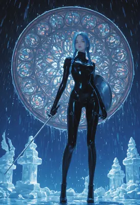 Blue Haired Knight in Rain
