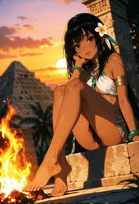 Sunlit Goddess by the Ancient Pyramid