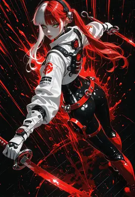 Cybernetic Warrior With Red Katana