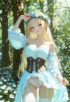 Blonde Maiden in a Forest Meadow