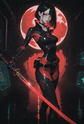 Cybernetic Warrior Under The Blood Moon